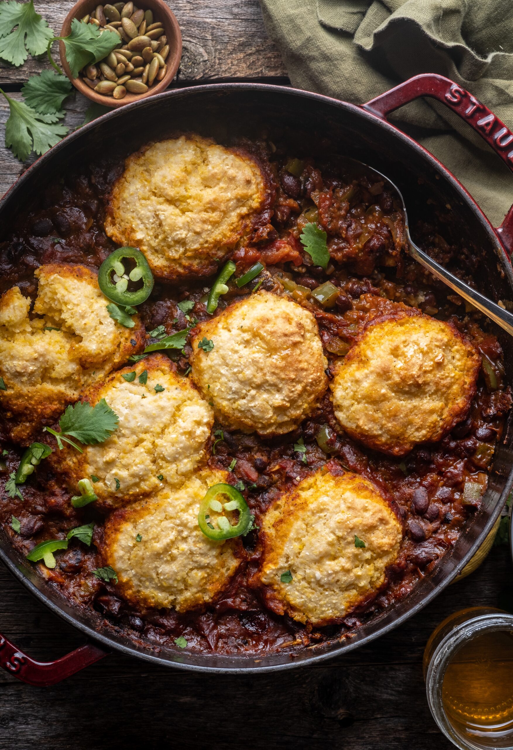 Vegetarian Black Bean Chili with Cornbread Biscuits