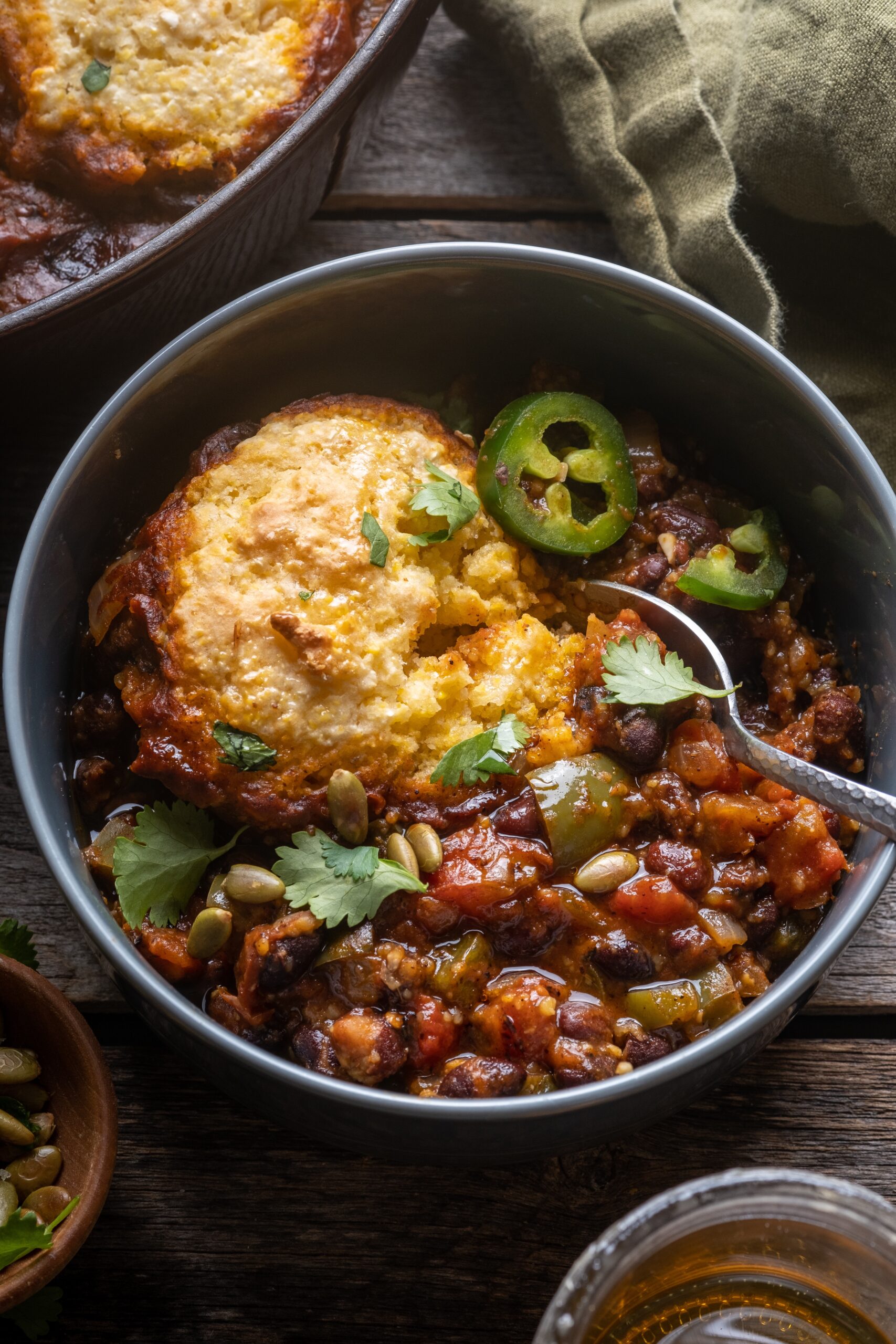 Black Bean Chili with Cornbread Biscuits