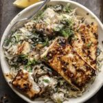Spinach artichoke rice with hot honey tofu