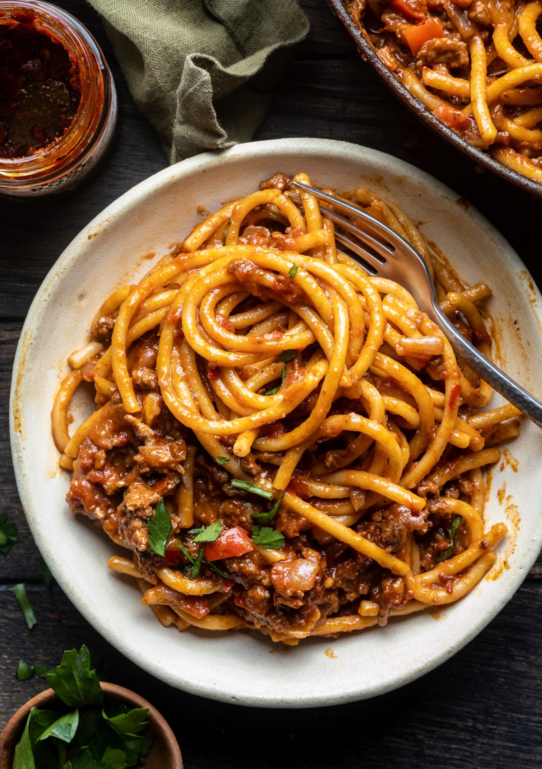 One pot harissa pasta bolognese