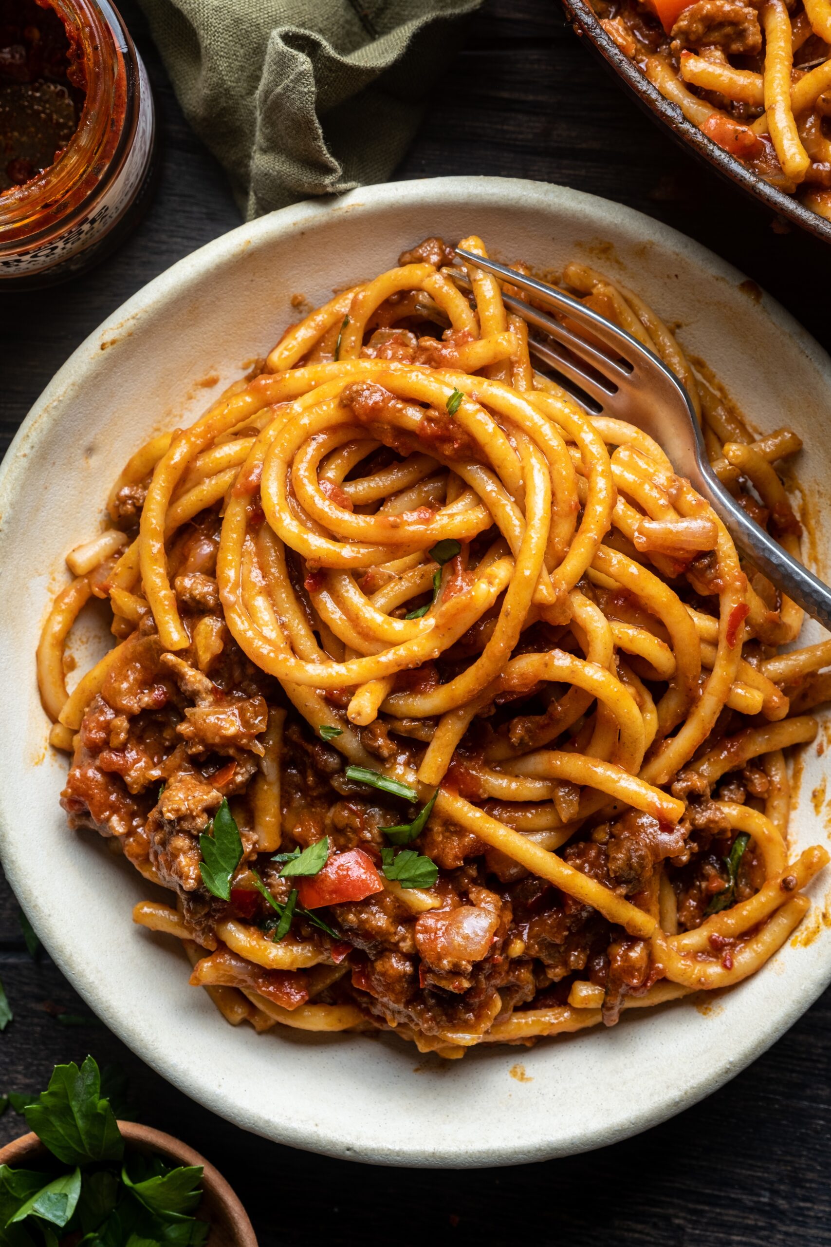 One pot harissa pasta bolognese