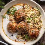 Harissa Meatballs with fregola and lemony yogurt
