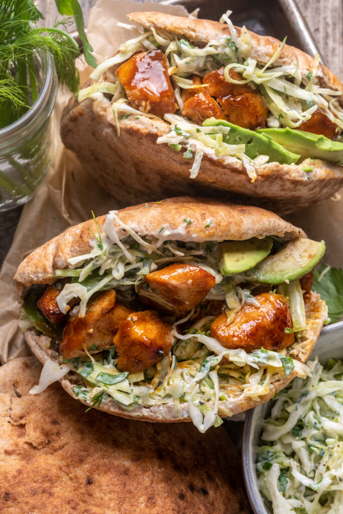 Sheet Pan Chicken Pitas with Herby Ranch Slaw