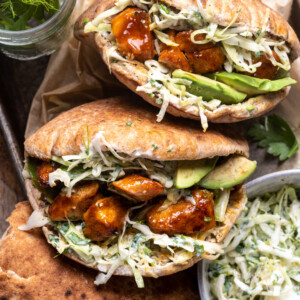 Chicken Pitas with Herby Ranch Slaw