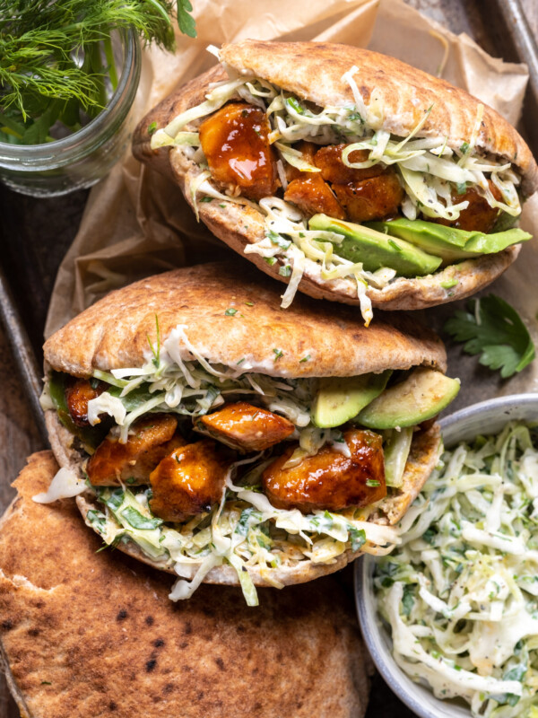 Chicken Pitas with Herby Ranch Slaw