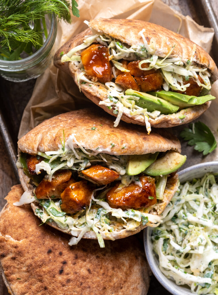 Sheet Pan Chicken Pitas with Herby Ranch Slaw