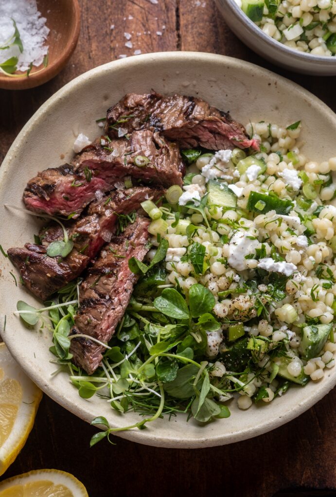 Grilled Skirt Steak with Lemon Herb Couscous Salad