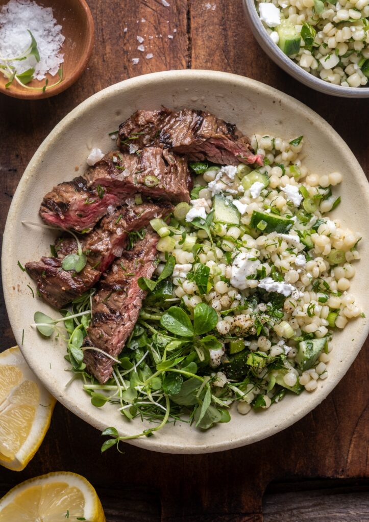 Grilled Skirt Steak with Lemon Herb Couscous Salad