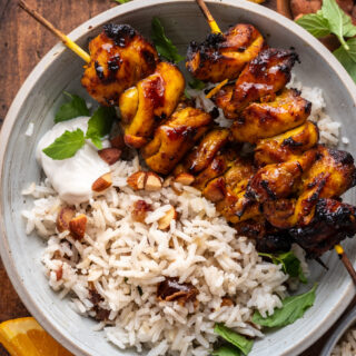 Citrus Chicken Kebabs with Cardamom Rice