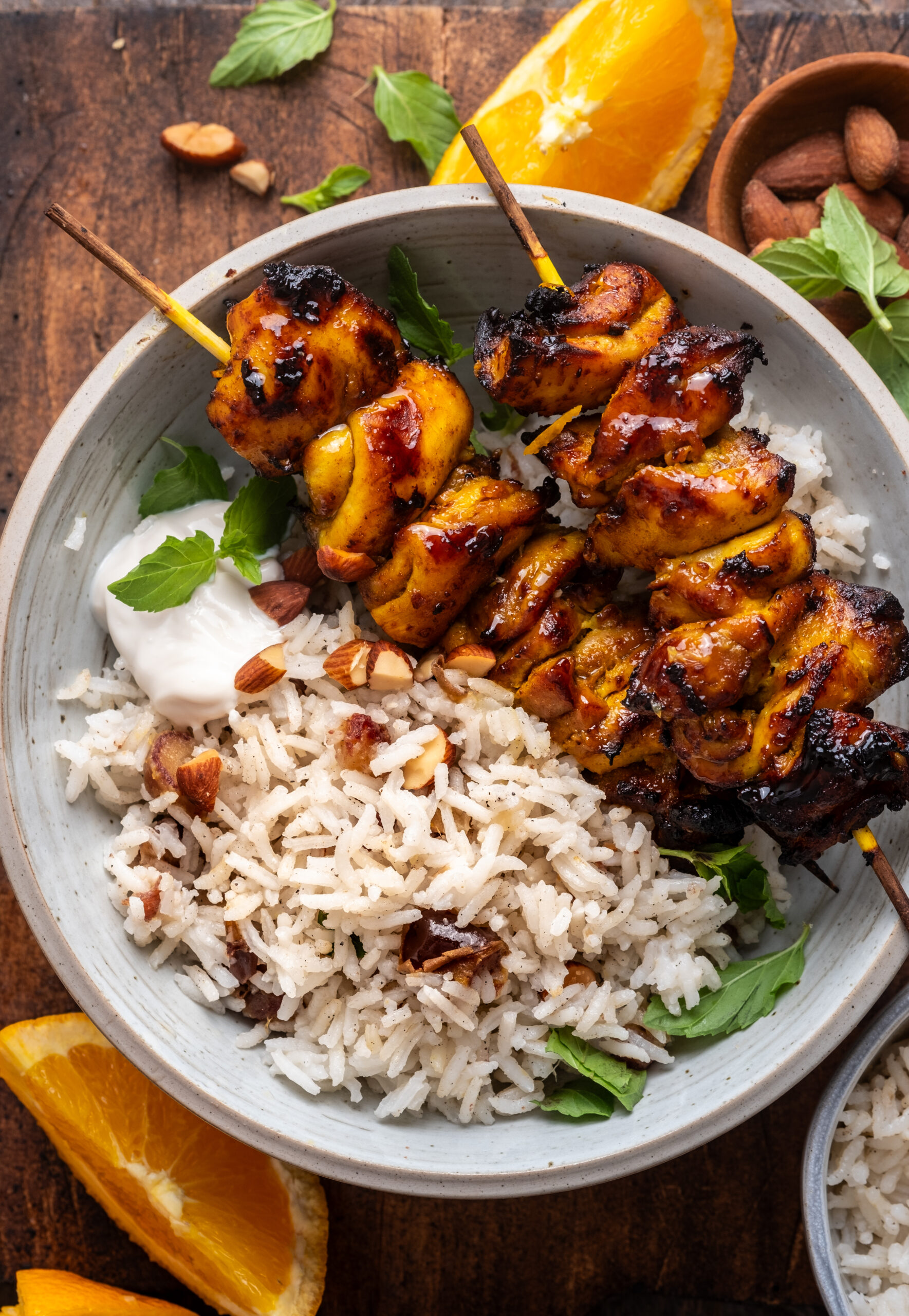 Citrus Chicken Kebabs with Cardamom Rice