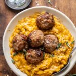 Lemon Thyme Meatballs with pumpkin orzo