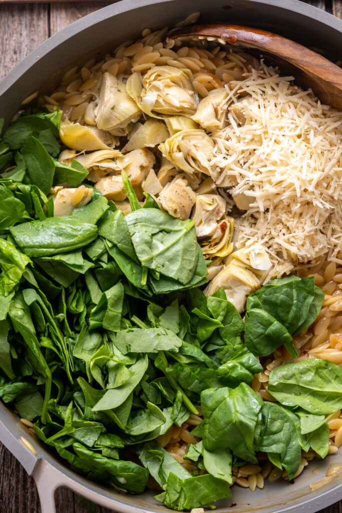 One pot Spinach Artichoke Orzo