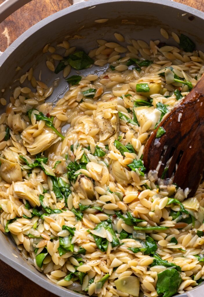 One pot Spinach Artichoke Orzo