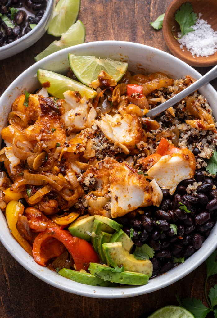 Chipotle Baked Cod with Jammy Peppers