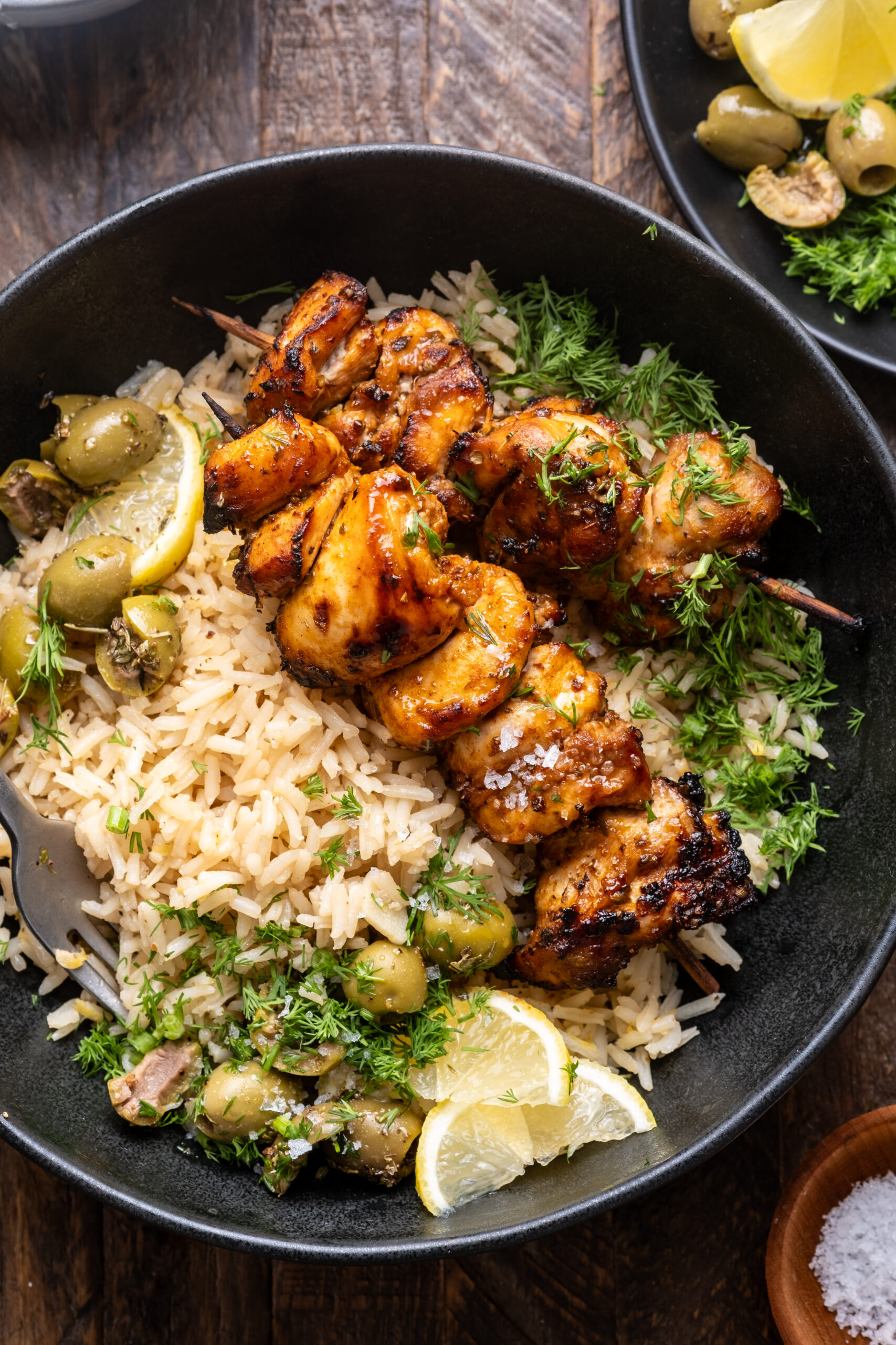 Greek Chicken Skewers with Lemon Rice