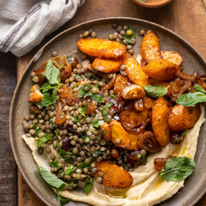 Roasted Carrot and Lentil Salad with Hummus