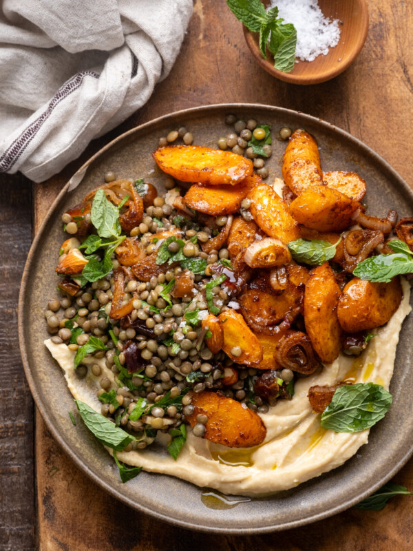 Roasted Carrot and Lentil Salad with Hummus