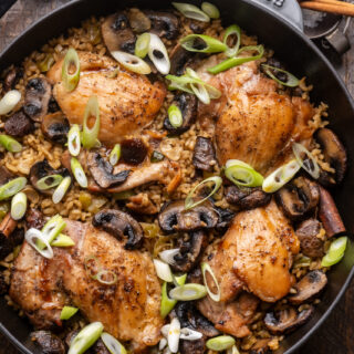 Spiced mushroom-chicken and rice skillet