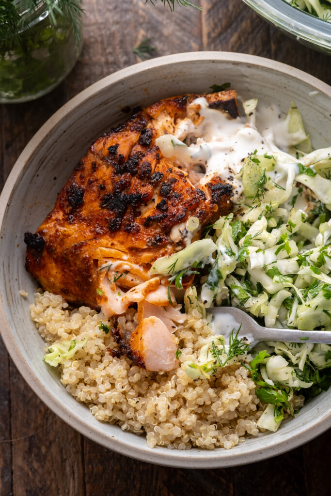 Honey Harissa Salmon Bowls