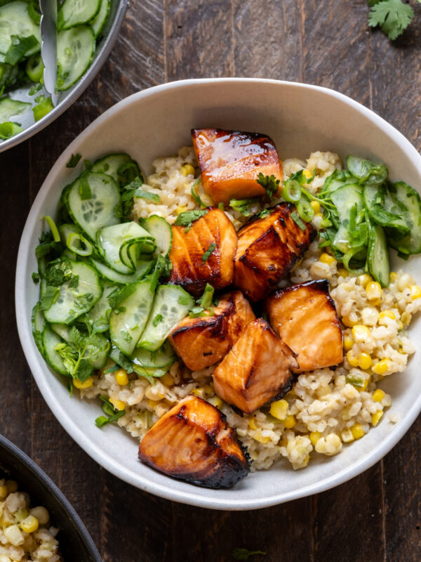 Miso Salmon Bites with Corn Rice
