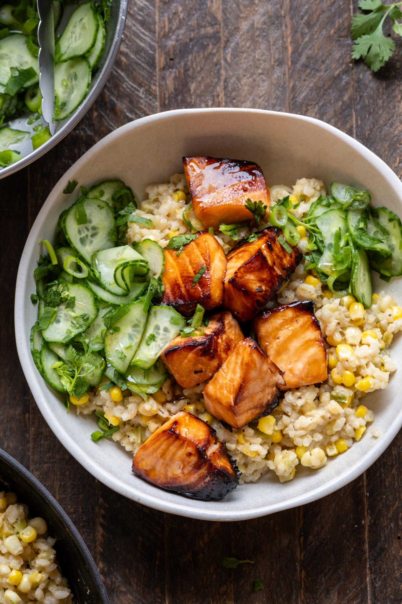 Miso Salmon Bites with Corn Rice