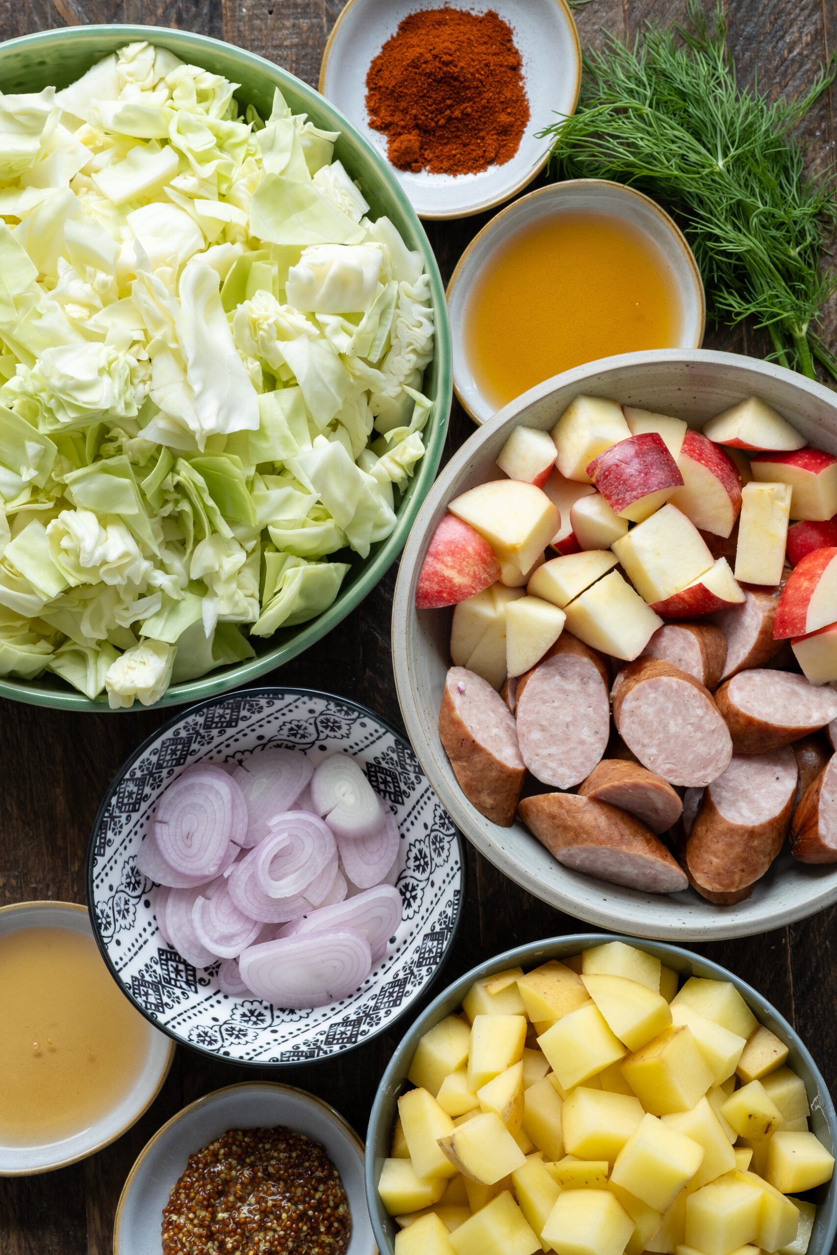 Cabbage and Sausage Sheet Pan Ingredients